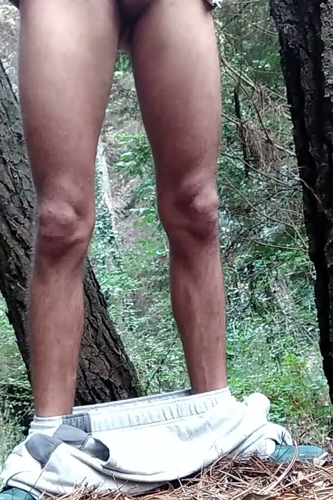 Un mec mince au corps magnifique joue avec son énorme bite dans la brousse
