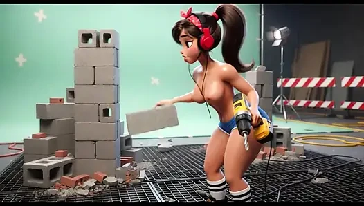 Curvy Builder Babe Strips and Poses Seductively with Drill in Studio Session (AI generated)