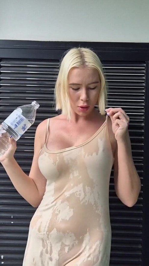Dry vs. wet. I test transparent clothes with water. Touch me and let's jerk off | Clip 1