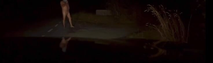 도로변에서 완전 나체로 자위. 밴에게 노출하며 과시