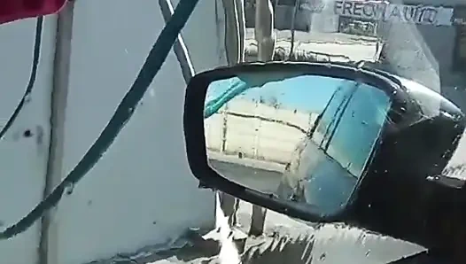 Public masturbate my pussy in the car wash, my husband's handjob in traffic! Part 1