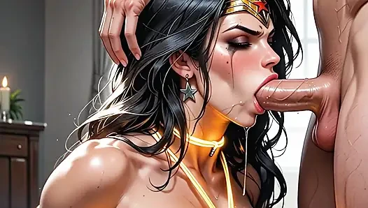 Strong Super Hero Wonder Woman Tries Thick Futa Cock in Tight Ass. AI GENERATED