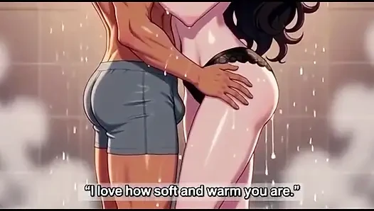 Üvey anne ve üvey oğlu birlikte duş alıyor ve göğüslerine bastırıyor