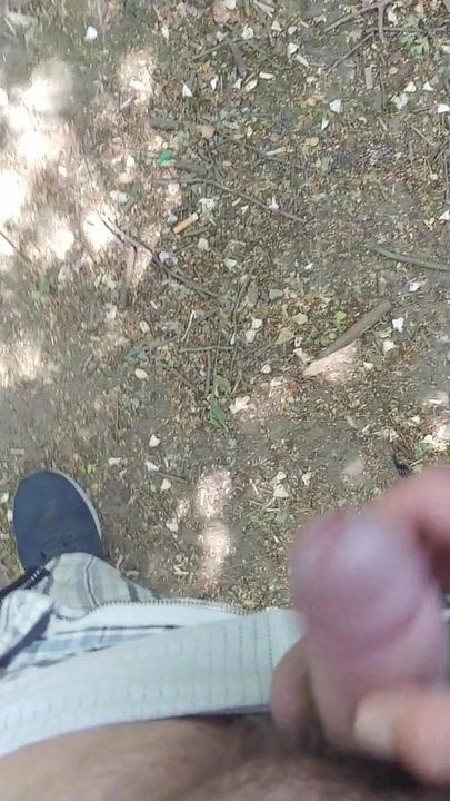 Jerking my small uncut cock in the woods