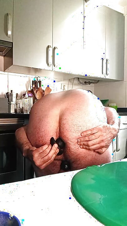 Chubby with big fat cock, fucking my ass with huge plug, and handjob machine