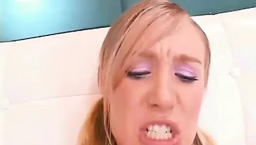 Sexy blonde deep throats a big thick cock