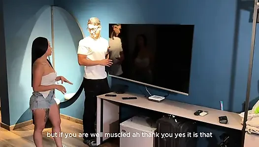 Colombian woman pays the nerd technician by sitting on his dick