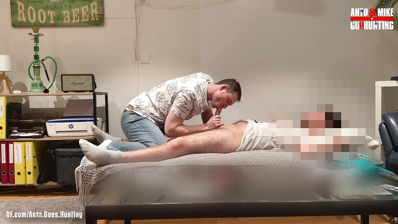 Young Hairy Straight Plumber Gets Sucked on the Couch Until He Cums