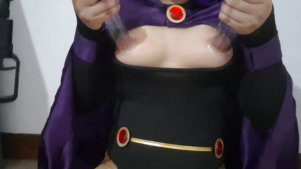 Femboy Raven Punishing her Puffy Nipples and Lactating her Growing Tits with Vacuum Machine