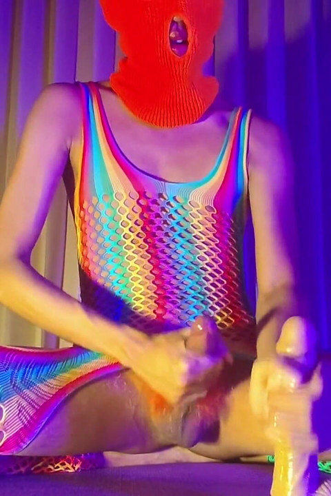 Narandžasta balaclava maska sissy Trans Dyed Pubična dlaka se jebe sa dildom
