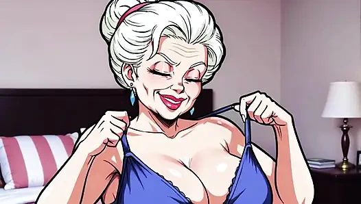 Yatak odasındaki ai yaşlı kadınlar memelerini azdırıyor ve teşhir ediyor