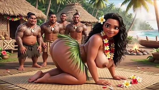 Moana Pleasant Village Daily Nude Routine Beach Lagoon Fruits All Fours With Tattooed Men