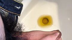 Pee with masturbation and cumshot in urinal