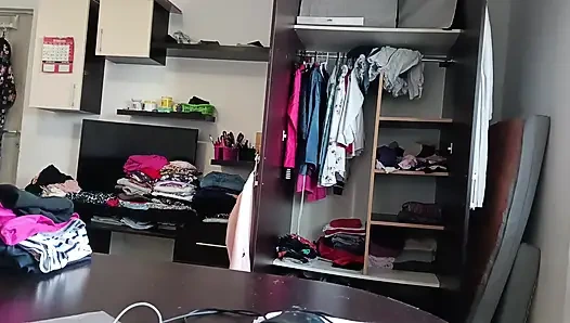 Amateur Woman Has Fun Trying on Clothes and Cutting Them