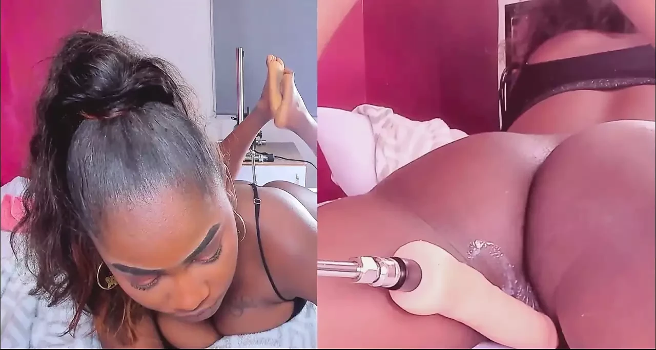 Nutty ébano solo en casa con máquina de follar - parte 2