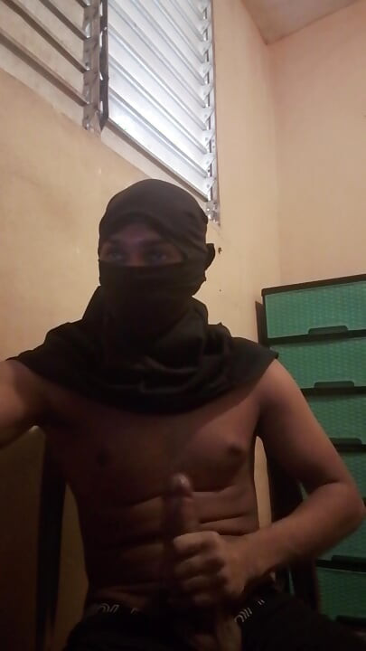 Masked big black cock masturbates