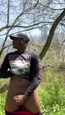 Exhib, Black man Jerking Off in the Lake