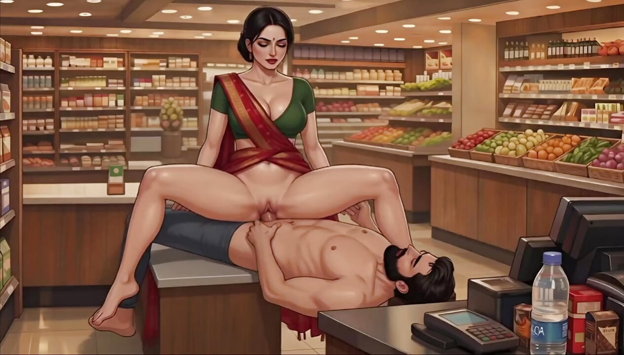 Indian Aunt having fun with stranger in a shopping mart.