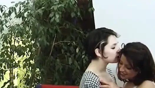 Çoraplı lezbiyen sürtükler seks oyuncaklarıyla ve çift dildoyla oynuyor