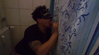 My first blowjob on homemade Gloryhole