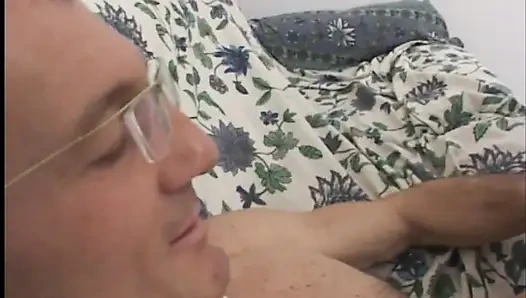 Chunky amateur brunette gets busy with two cocks