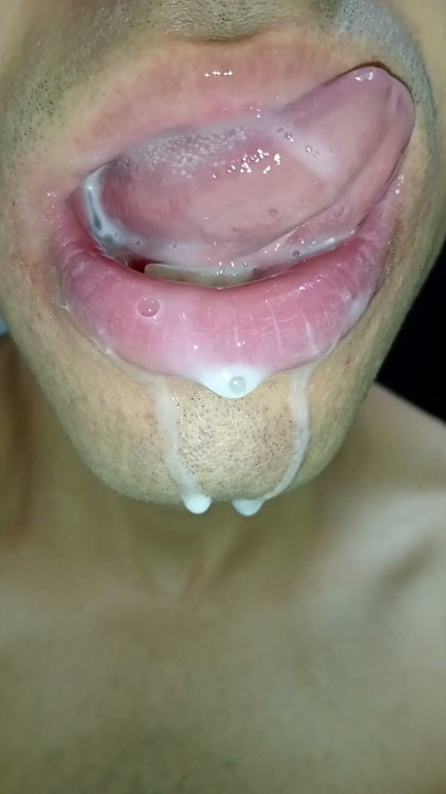 mouth milk, long tongue, sloopy, hard, kiss, tongue, playing with your cum, submissive, throat | Clip 1