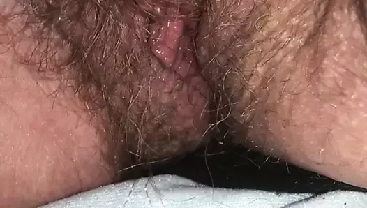 glass toy in Blondie's hairy pussy
