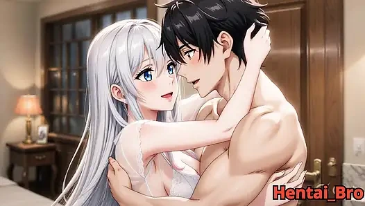 Pasangan berambut perak yang sensual - gairah kamar tidur intim