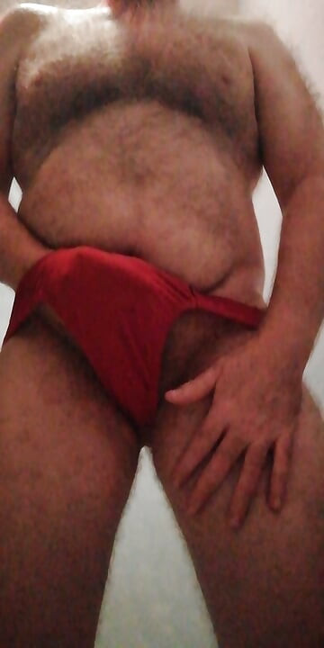 Stroking My Bulge in Tight Red Stepdad Briefs
