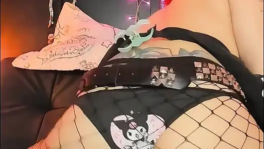 Goth girl ride a biiig dildo and squirt all over