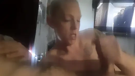 Sexy redhead throats cock and pumps pussy