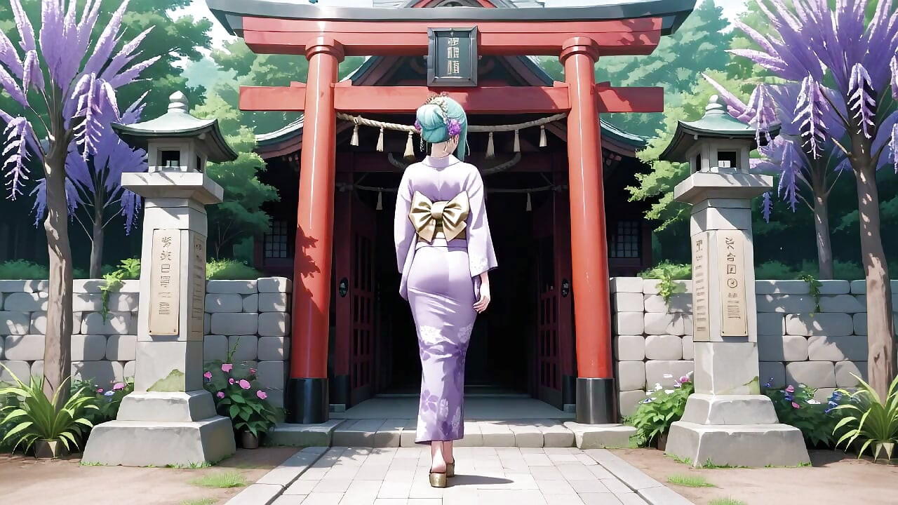 Nữ thần kimono màu tím! Không thể xử lý sự ướt át dưới cổng Torii đỏ