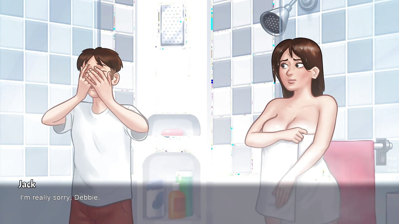 Stepson shower with MILF Stepmom Debbie and had kinky session (Summertime Saga)