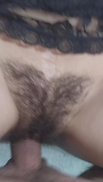 Hot cumming on hairy pussy
