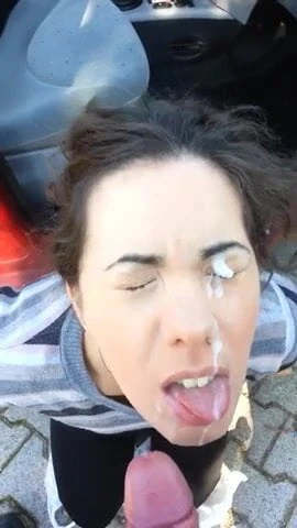 Outside BJ - Pretty GF Gets Cum In Eye and Hair