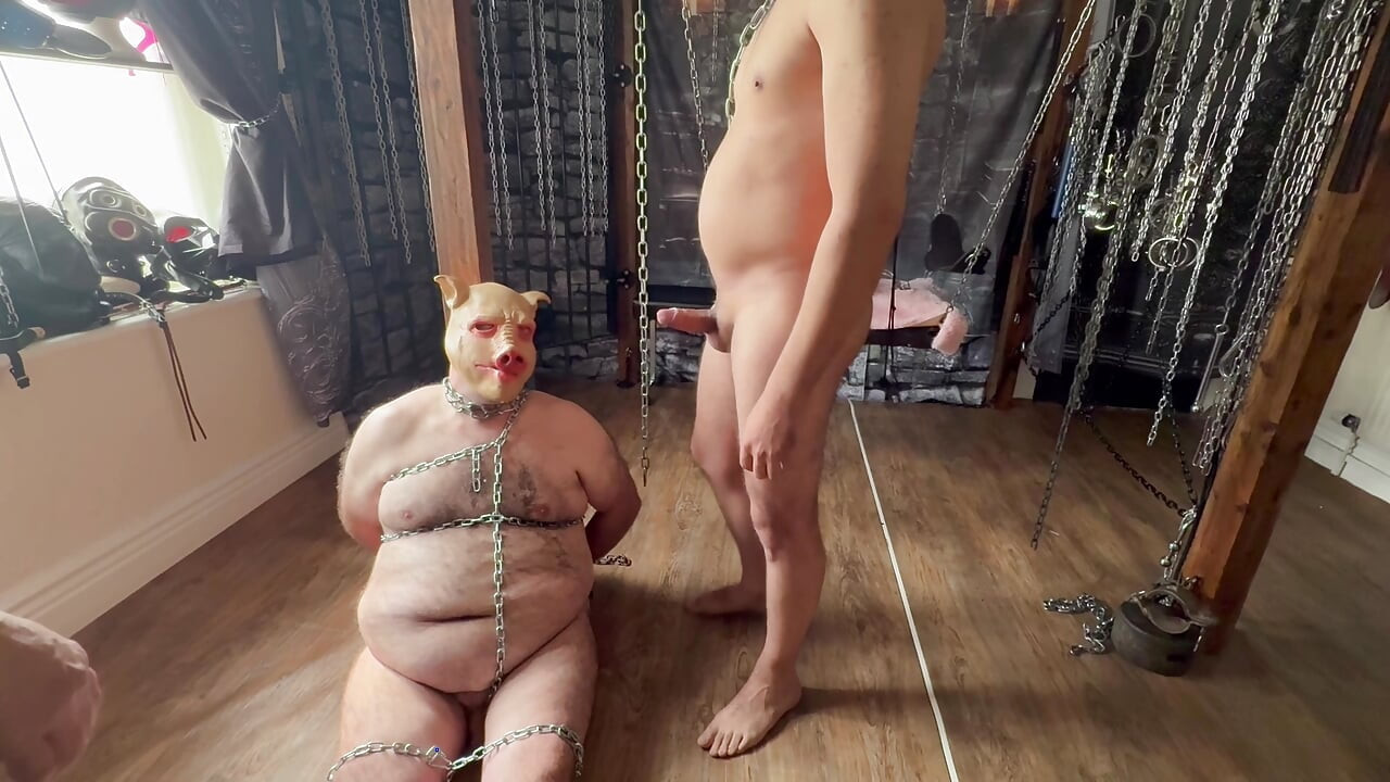 Part 3, slave wanks on piggies face!