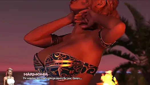Conan трахает Harmonia в ее королевских камерах - сжимание сисек до глубокого анала и долбежки киски
