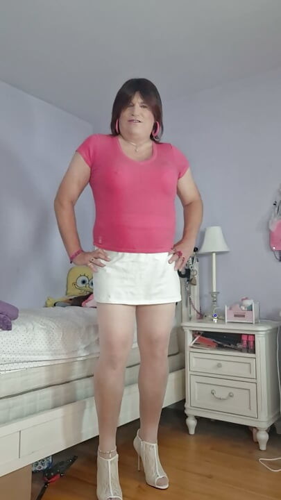 White pantyhose and white high heeled booties!
