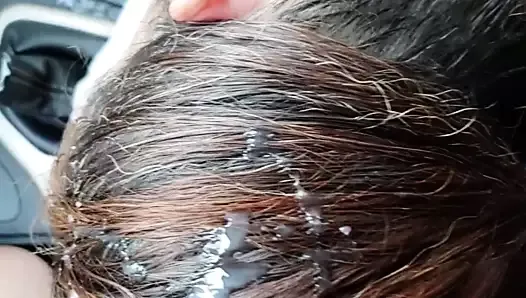 cumming on her hair