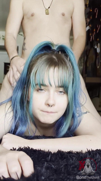 Blue Eyed Blue Hair 18 yo Teen Sucks and Fucks | Clip 1