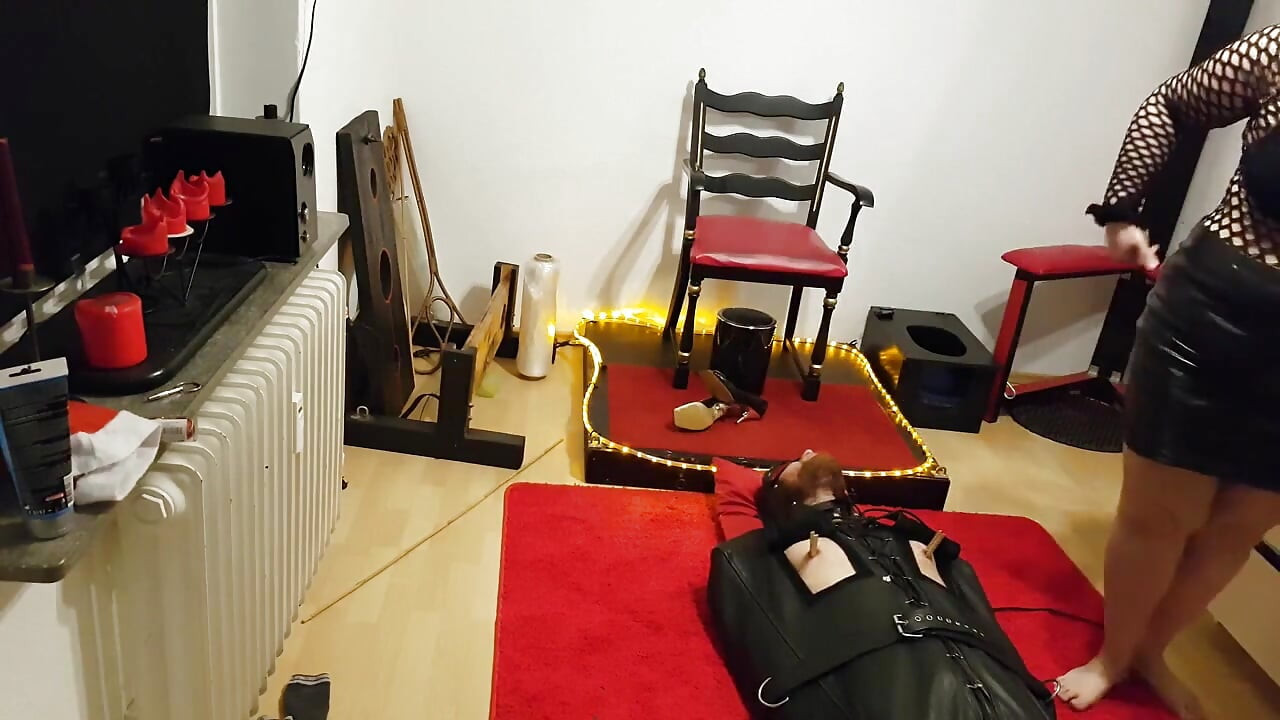 Lave in Leather Sack Part 1 - MILF Domina Teases Bound Cock Edging Denial BDSM