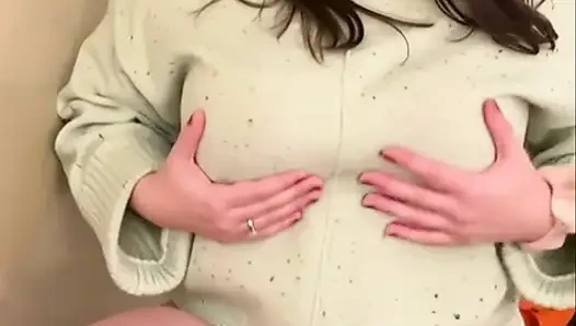 My 36f owner demanded I play with my boobs at home and in public in fetish sweaters. I gladly obeyed her massaging my big tits