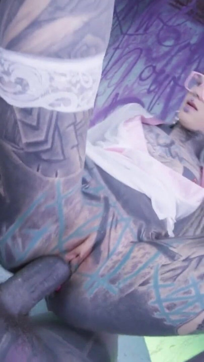 Tattooed Chick's Tattooed Dick riding Passion Glasses, Buttplug, and DP, Facial | Clip 1