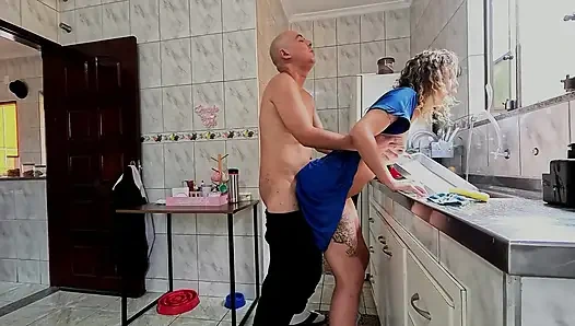 Lazy Stepsister Had Her Pussy Used While Washing the Dishes.
