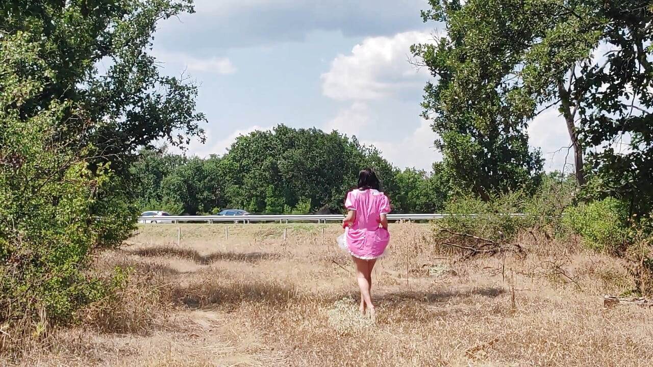 A Slave Slut Shows off Her Pink Ass on the Highway