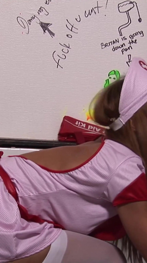Naughty nurse playing with a big cock in the gloryhole | Clip 1