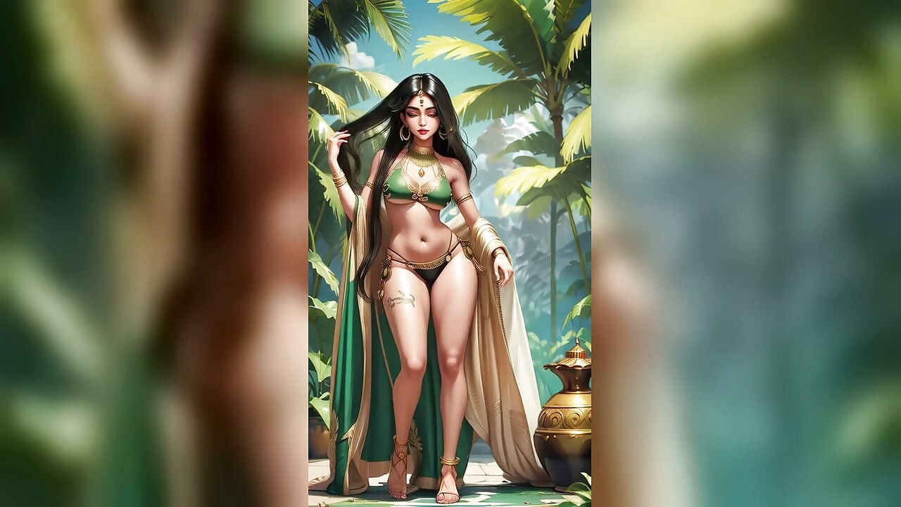 Indian beauty Priya desi bhabhi green bikini dance in temple garden (Ai model)