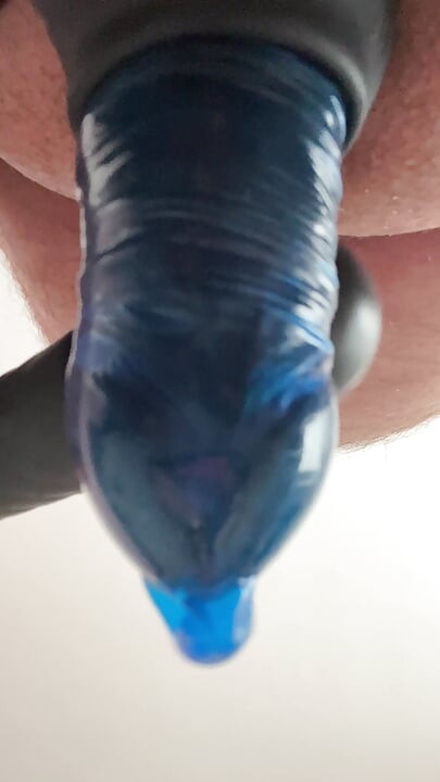 Jerking off with blue condom