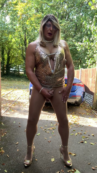 Sexy Crossdresser kellycd2022 in gold leopard print dress tan pantyhose and heels s | Clip 1
