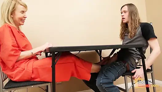 Conjugal Footjob with MILF Prisoner